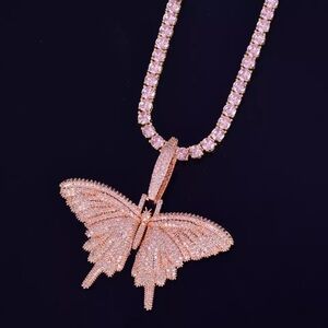 18inch pink 5mm tennis butterfly necklace